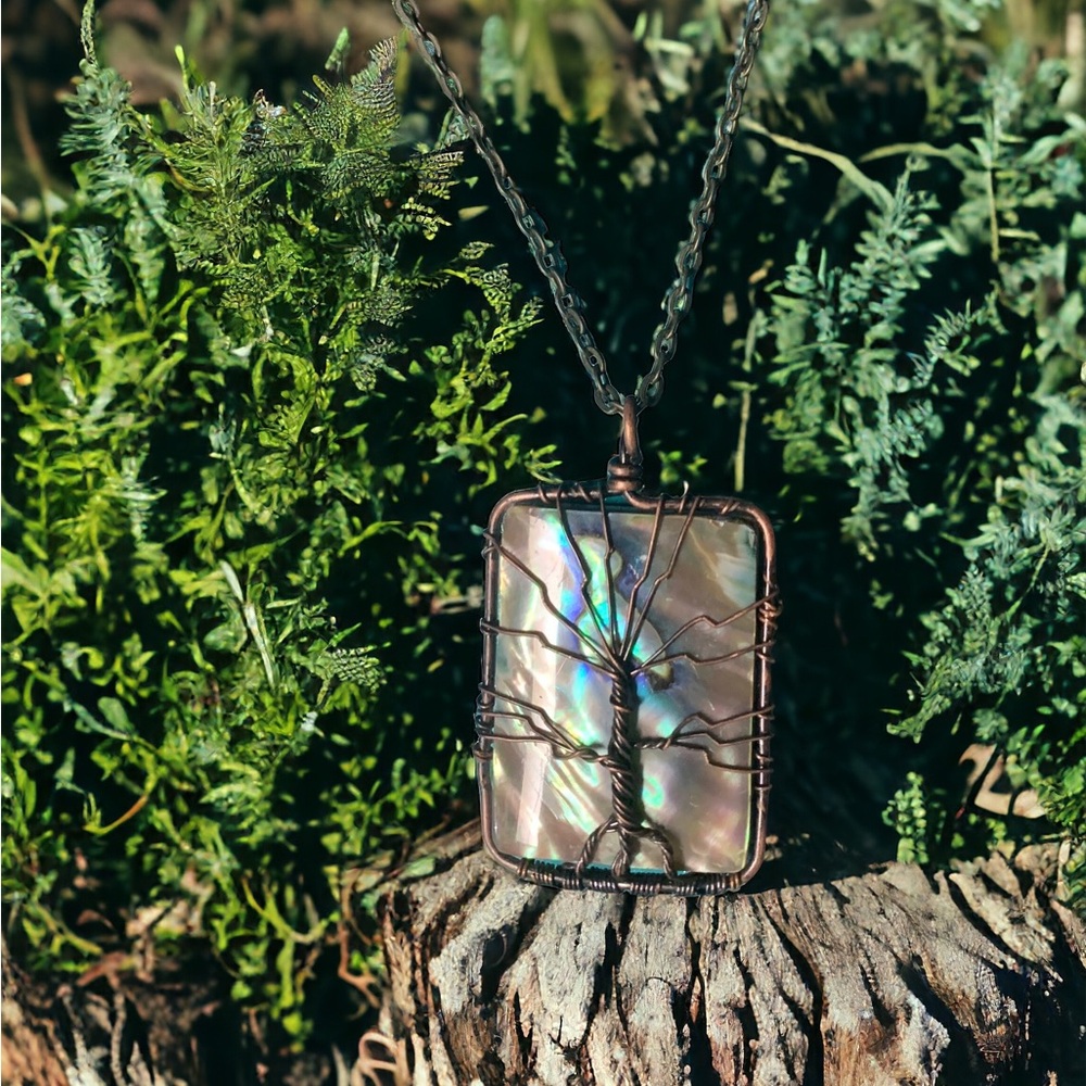 Tree of Life Abalone Shell Wire Necklace